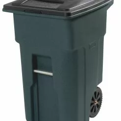 Toter Trash Cans Trash Can 32-Gallon Greenstone Plastic Wheeled Trash Can with Lid