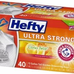 Hefty Trash Bags Hefty Ultra Strong Drawstring Tall Kitchen 40-Pack 13-Gallon Clean Citrus White Plastic Kitchen Trash Bag -Cleaning Supplies Shop 10398775